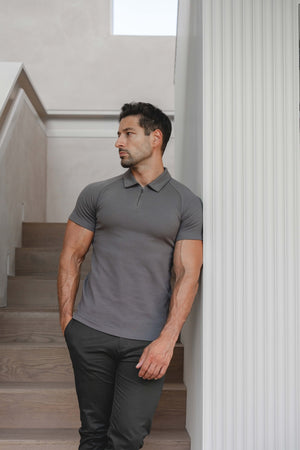 Zip Neck Polo Shirt in Graphite - TAILORED ATHLETE - USA