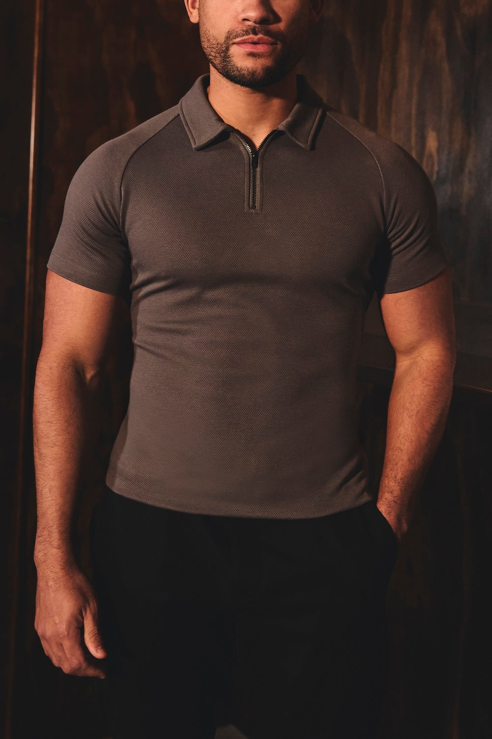 Zip Neck Polo Shirt in Graphite - TAILORED ATHLETE - USA