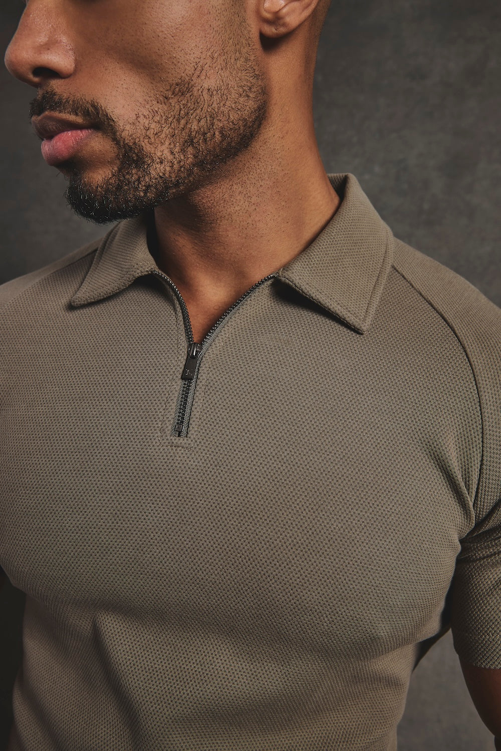 Zip Neck Polo Shirt in Smoky Khaki - TAILORED ATHLETE - USA