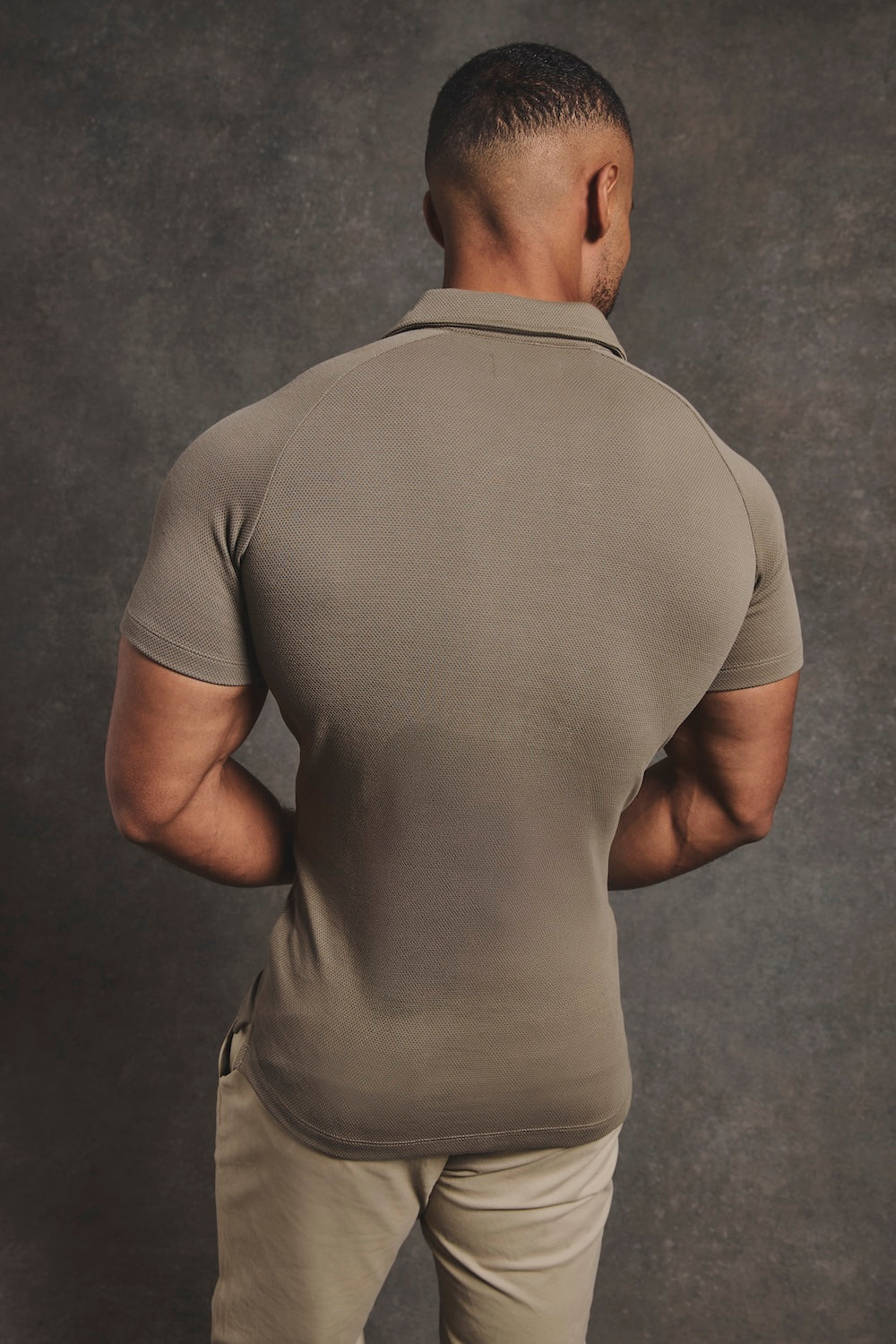 Zip Neck Polo Shirt in Smoky Khaki - TAILORED ATHLETE - USA