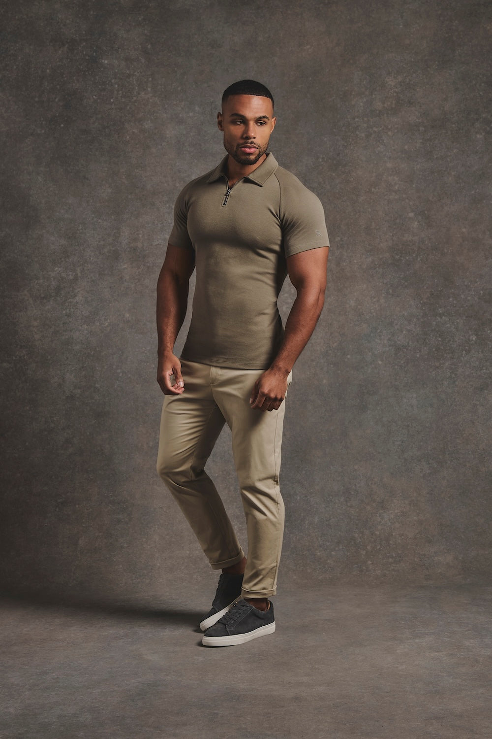Zip Neck Polo Shirt in Smoky Khaki - TAILORED ATHLETE - USA