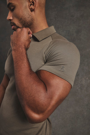 Zip Neck Polo Shirt in Smoky Khaki - TAILORED ATHLETE - USA