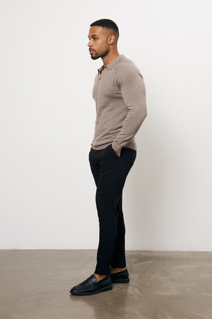 Pure Cotton Knitted Open Collar Polo Shirt in Brown Marl - TAILORED ATHLETE - USA