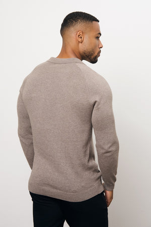 Pure Cotton Knitted Open Collar Polo Shirt in Brown Marl - TAILORED ATHLETE - USA