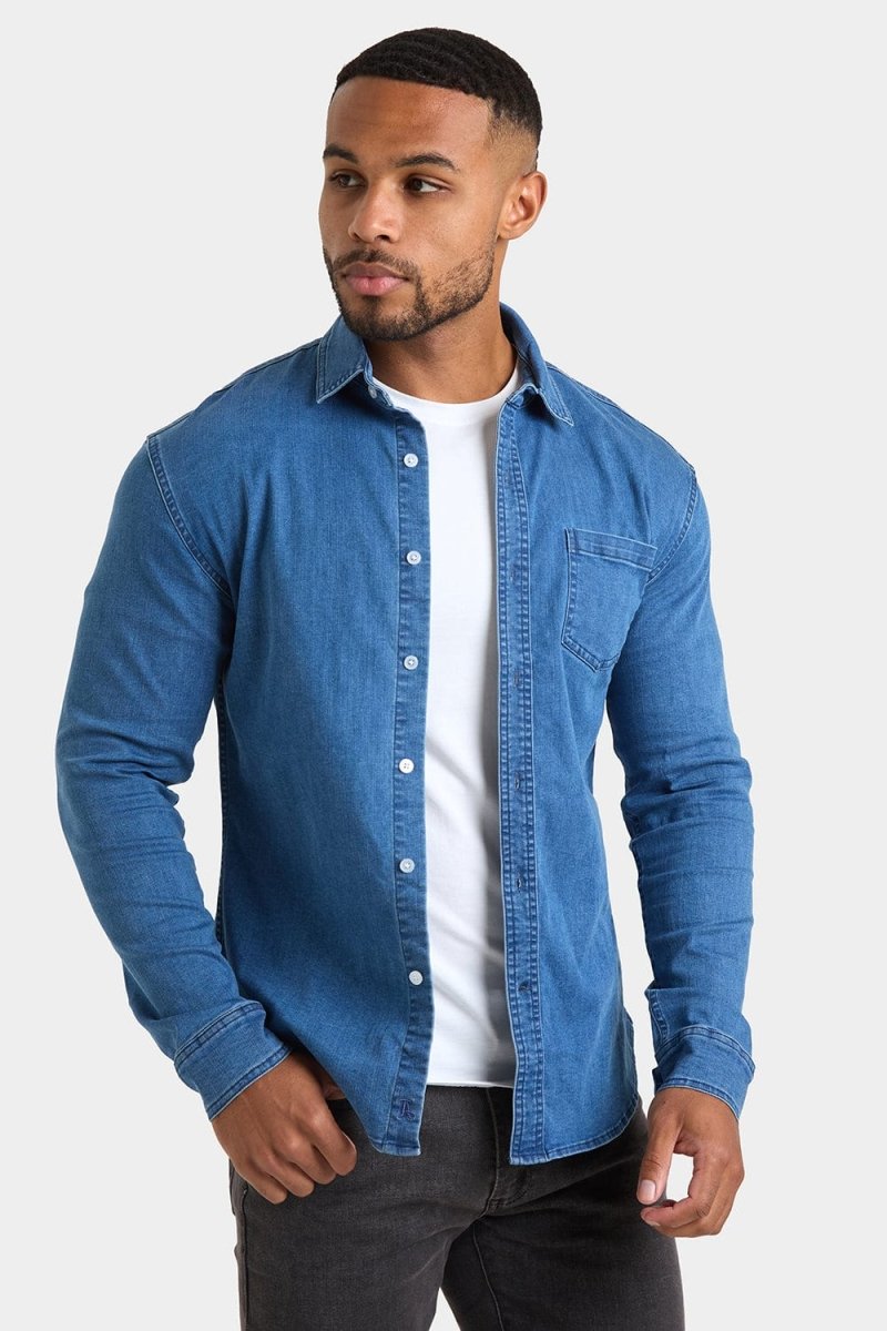 Denim Shirt in Mid Blue - TAILORED ATHLETE - USA