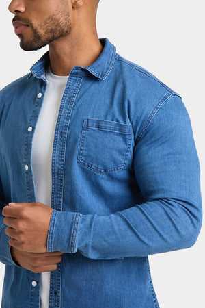 Denim Shirt in Mid Blue - TAILORED ATHLETE - USA