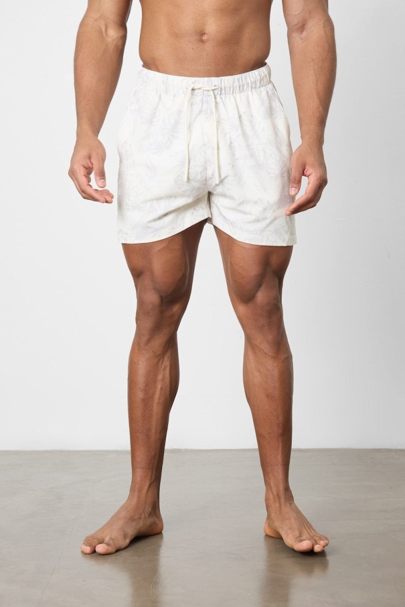 Printed Swim Short in Stone Faded Palm - TAILORED ATHLETE - USA