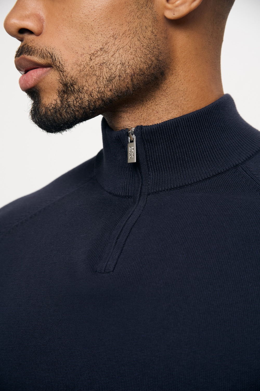 Pure Cotton Knitted Half Zip Neck Sweater in Navy - TAILORED ATHLETE - USA