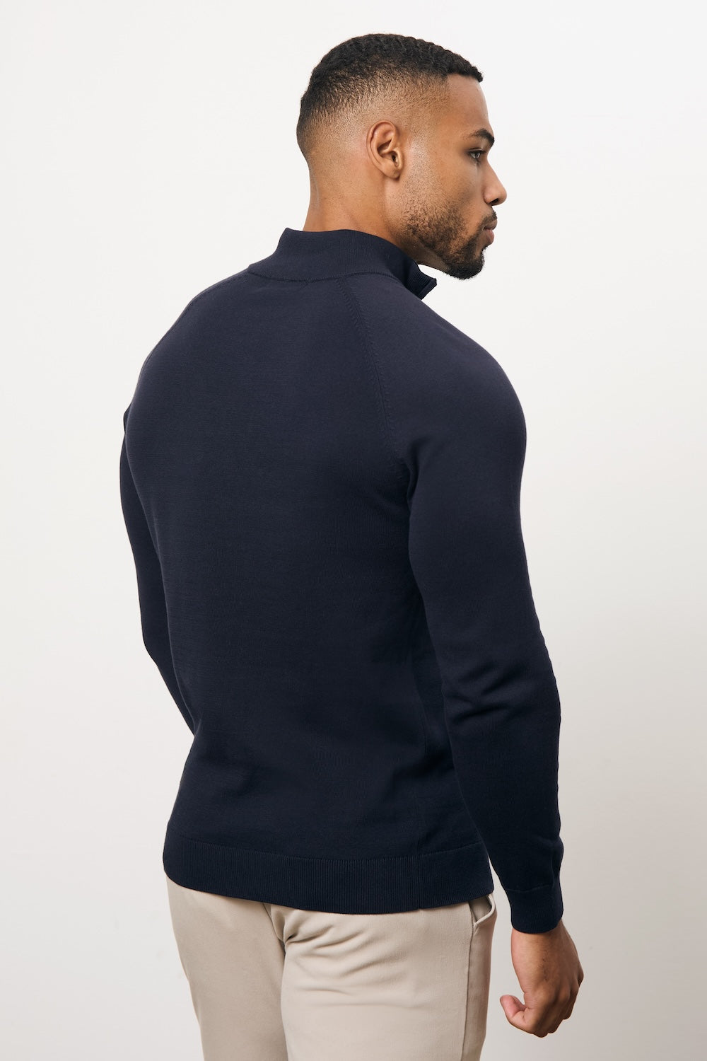 Pure Cotton Knitted Half Zip Neck Sweater in Navy - TAILORED ATHLETE - USA