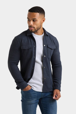 Herringbone Jersey Overshirt in Dark Steel - TAILORED ATHLETE - USA