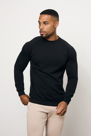Interlock Crew Neck Sweat in Black - TAILORED ATHLETE - USA