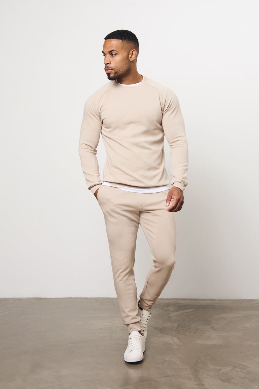 Interlock Crew Neck Sweat in Stone - TAILORED ATHLETE - USA
