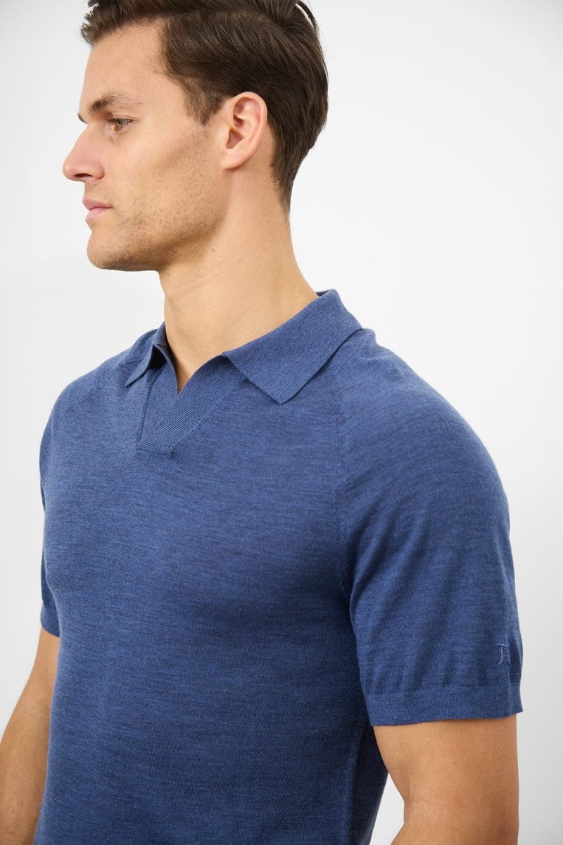 Merino Open Collar Polo Shirt in Airforce Marl - TAILORED ATHLETE - USA