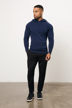 Pure Cotton Knitted Hoodie in Navy - TAILORED ATHLETE - USA