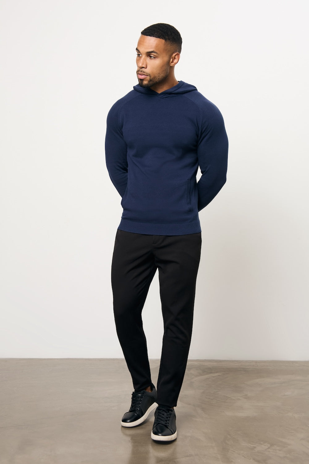 Pure Cotton Knitted Hoodie in Navy - TAILORED ATHLETE - USA