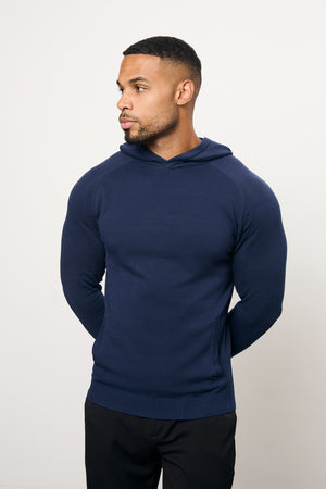 Pure Cotton Knitted Hoodie in Navy - TAILORED ATHLETE - USA