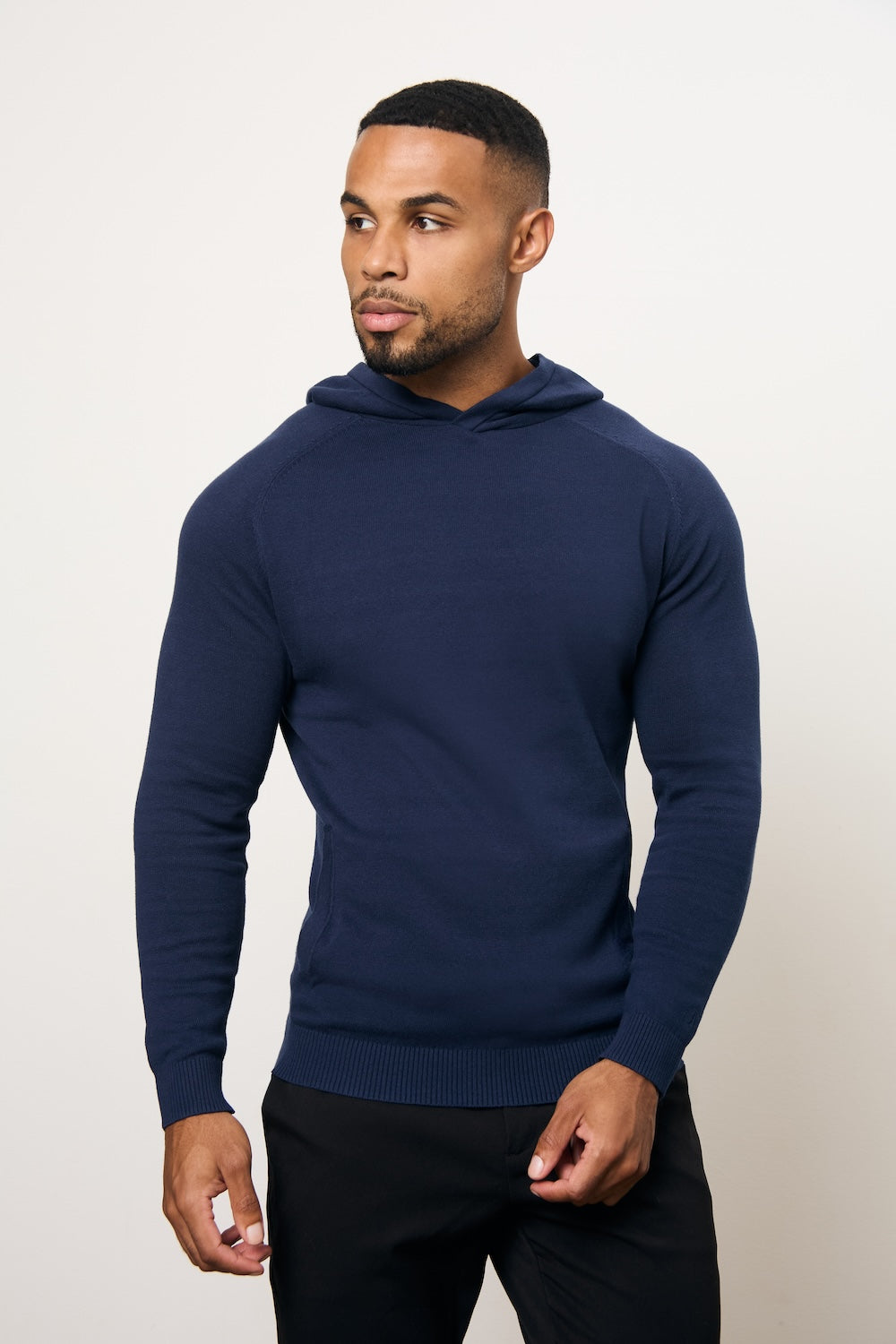 Pure Cotton Knitted Hoodie in Navy - TAILORED ATHLETE - USA