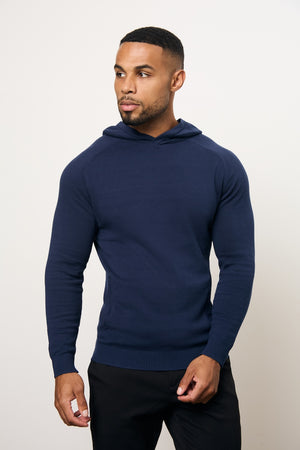 Pure Cotton Knitted Hoodie in Navy - TAILORED ATHLETE - USA