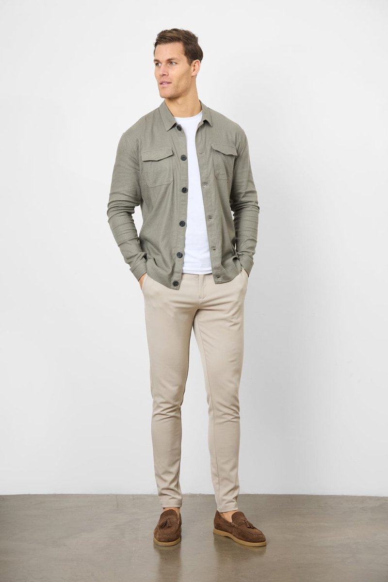 Linen Blend Pocket Overshirt in Mole - TAILORED ATHLETE - USA