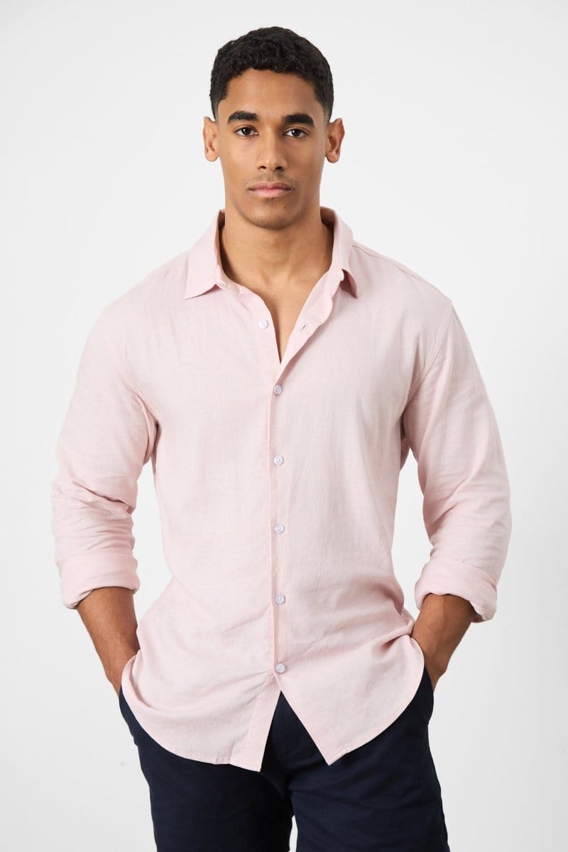 Linen Blend Button Through Shirt in Pink - TAILORED ATHLETE - USA
