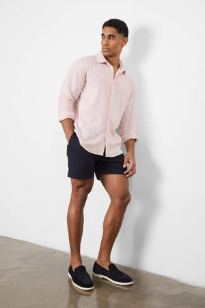 Linen Blend Button Through Shirt in Pink - TAILORED ATHLETE - USA