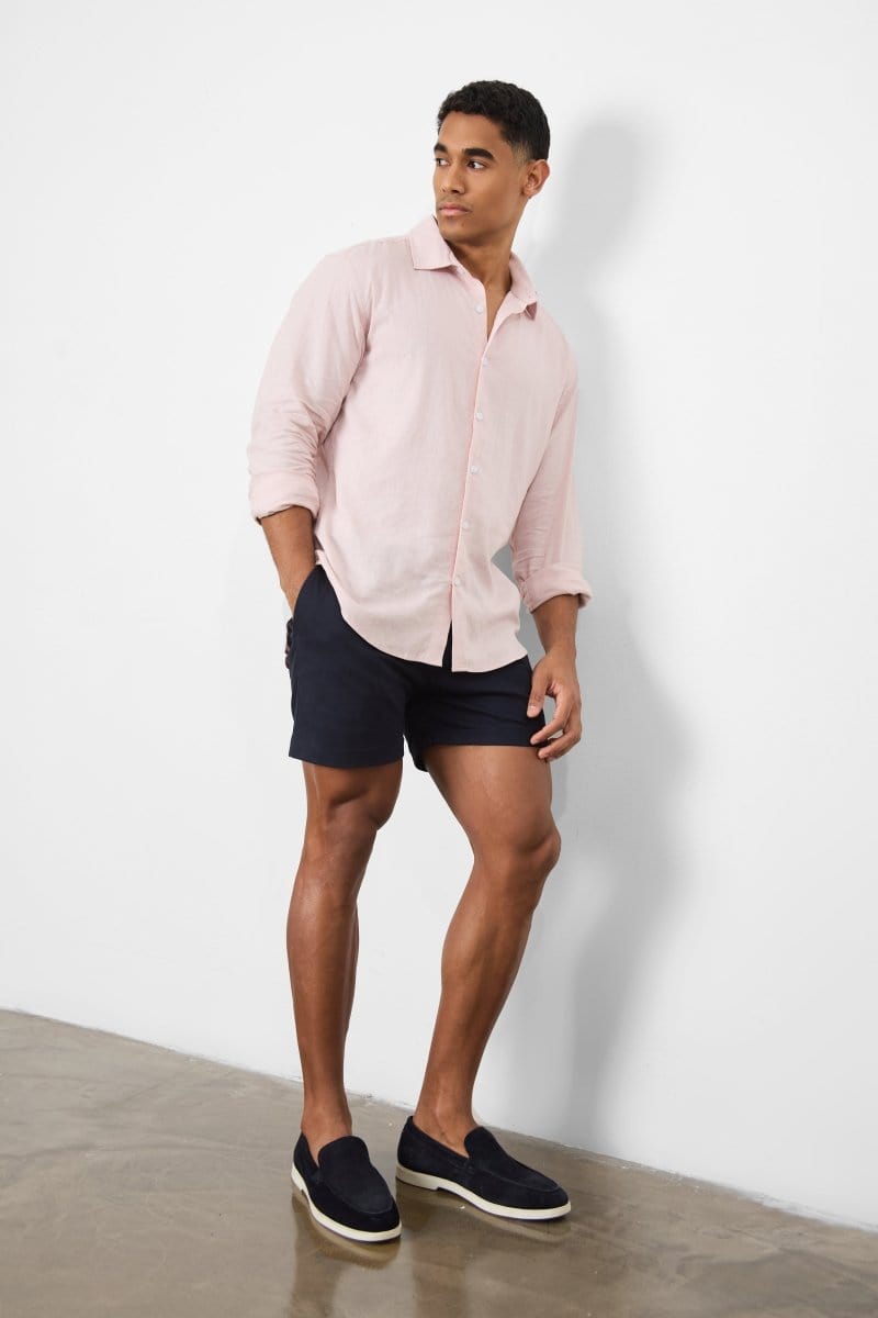 Linen Blend Button Through Shirt in Pink - TAILORED ATHLETE - USA