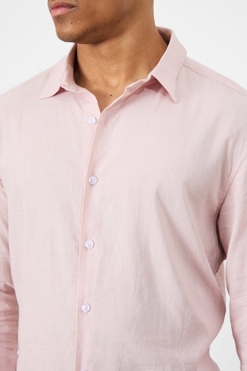 Linen Blend Button Through Shirt in Pink - TAILORED ATHLETE - USA