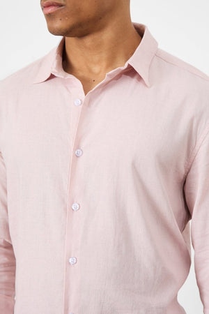 Linen Blend Button Through Shirt in Pink - TAILORED ATHLETE - USA