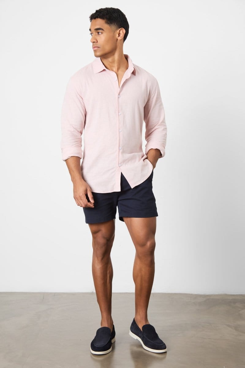 Linen Blend Button Through Shirt in Pink - TAILORED ATHLETE - USA