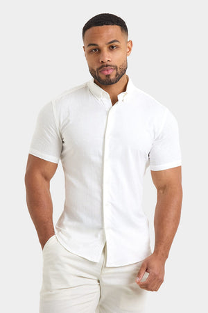 Short Sleeve Linen Blend Shirt in White - TAILORED ATHLETE - USA