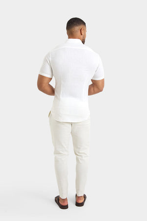 Short Sleeve Linen Blend Shirt in White - TAILORED ATHLETE - USA