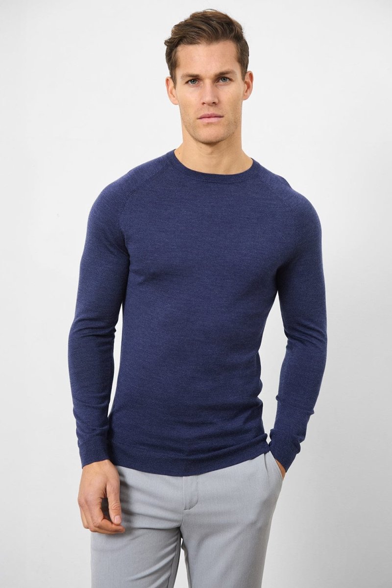 Merino Wool Crew Neck Sweater in Airforce - TAILORED ATHLETE - USA