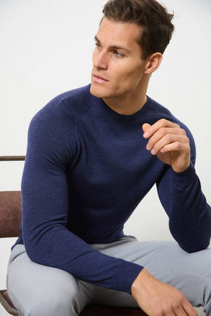 Merino Wool Crew Neck Sweater in Airforce - TAILORED ATHLETE - USA