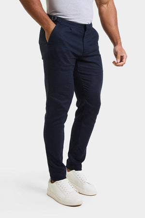 Linen Blend Cropped Pleated Pants in Navy - TAILORED ATHLETE - USA