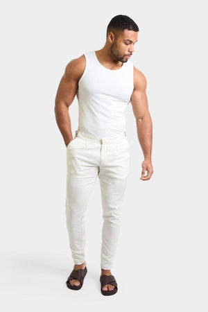 Linen Blend Cropped Pleated Pants in Chalk - TAILORED ATHLETE - USA