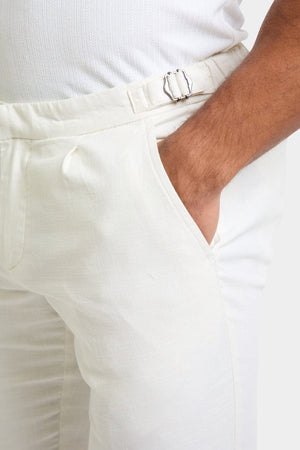 Linen Blend Cropped Pleated Pants in Chalk - TAILORED ATHLETE - USA