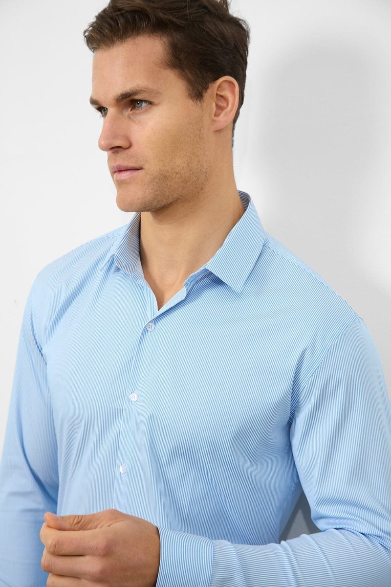 Performance Business Shirt in Blue/White Bengal Stripe - TAILORED ATHLETE - USA