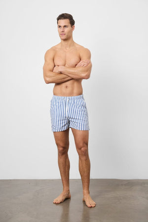Printed Swim Short in White/Denim Blue Stripe - TAILORED ATHLETE - USA