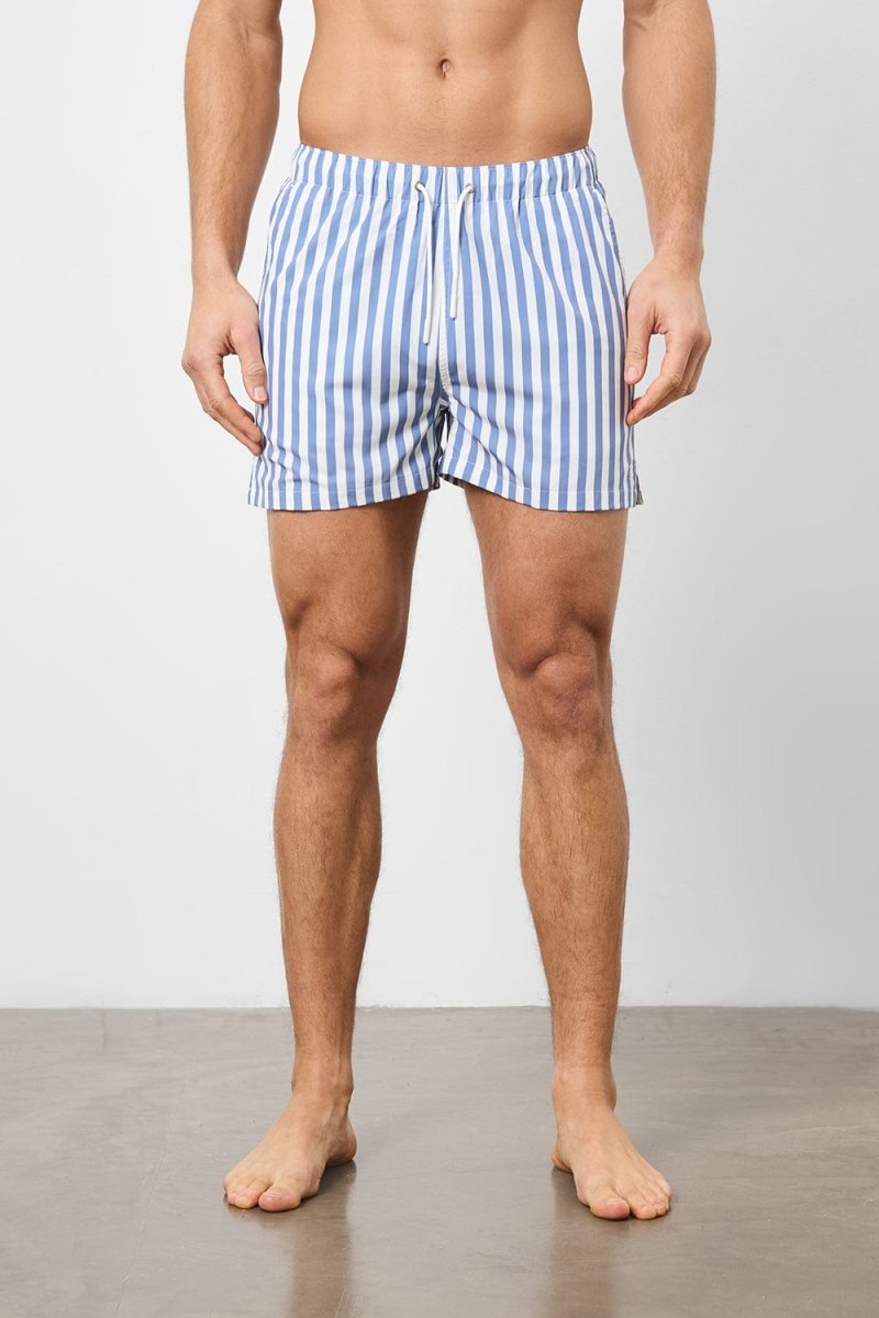 Printed Swim Short in White/Denim Blue Stripe - TAILORED ATHLETE - USA