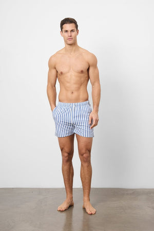 Printed Swim Short in White/Denim Blue Stripe - TAILORED ATHLETE - USA