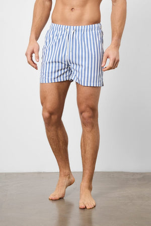 Printed Swim Short in White/Denim Blue Stripe - TAILORED ATHLETE - USA