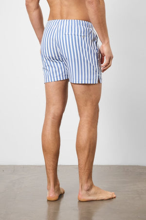 Printed Swim Short in White/Denim Blue Stripe - TAILORED ATHLETE - USA