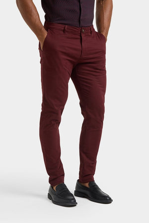 Athletic Fit Cotton Stretch Chino Pants in Deep Burgundy - TAILORED ATHLETE - USA