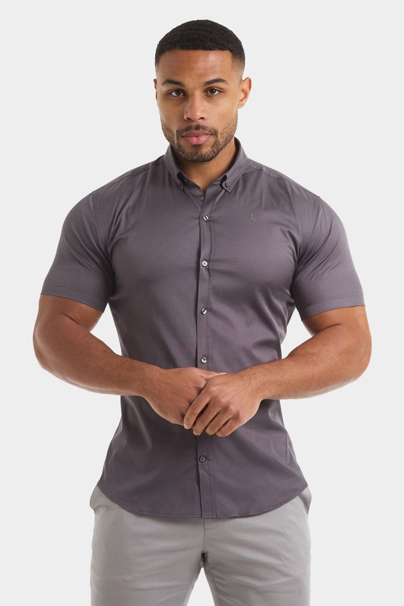 Athletic Fit Short Sleeve Signature Shirt in Grey - TAILORED ATHLETE - USA