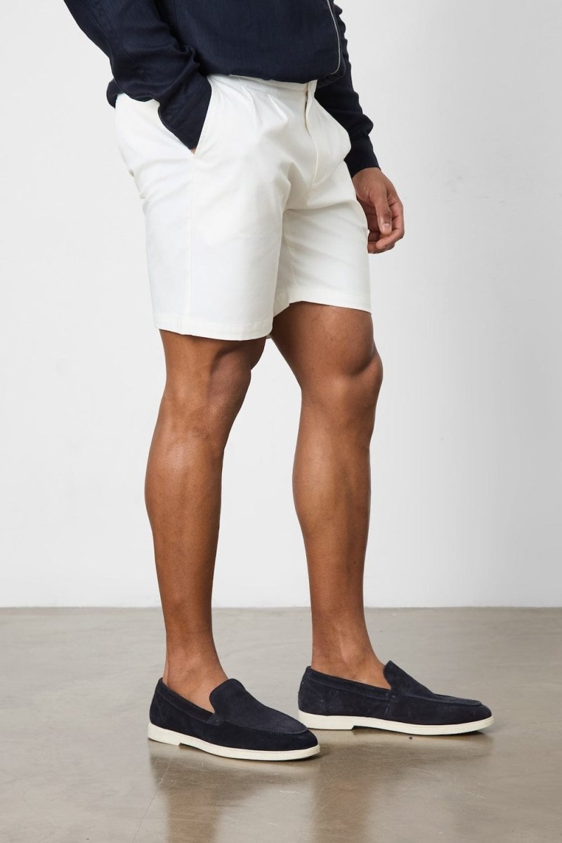 Smart Pleated Cotton Side Adjust Short in White - TAILORED ATHLETE - USA