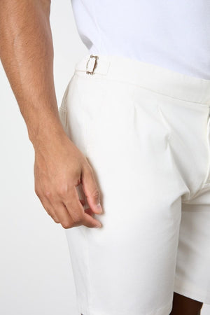 Smart Pleated Cotton Side Adjust Short in White - TAILORED ATHLETE - USA
