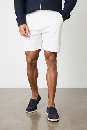 Smart Pleated Cotton Side Adjust Short in White - TAILORED ATHLETE - USA