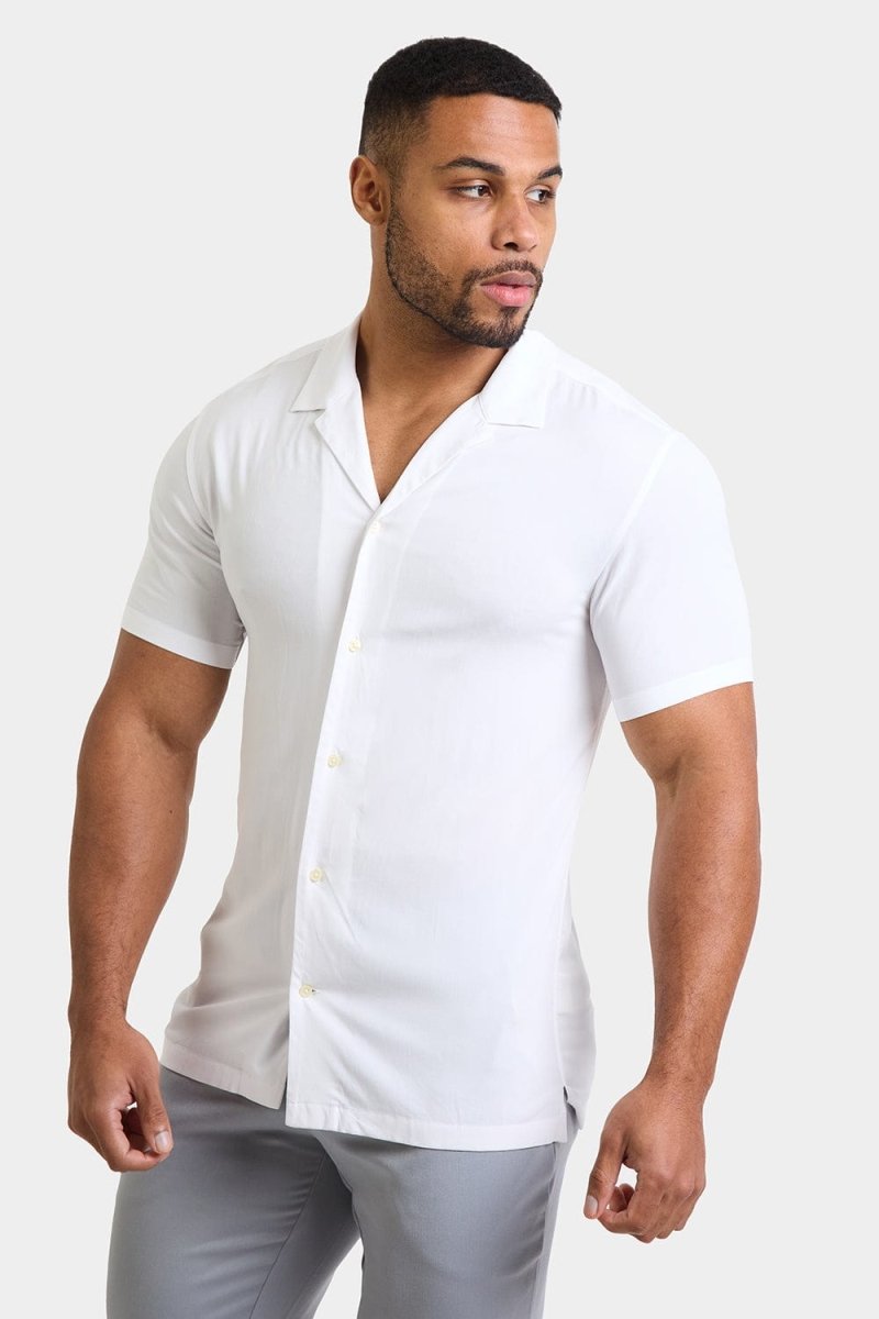 Athletic Fit Short Sleeve Viscose Shirt in White - TAILORED ATHLETE - USA