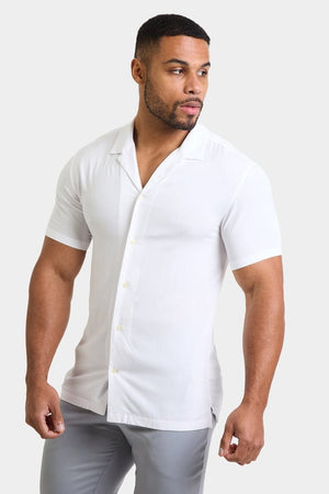 Athletic Fit Short Sleeve Viscose Shirt in White - TAILORED ATHLETE - USA