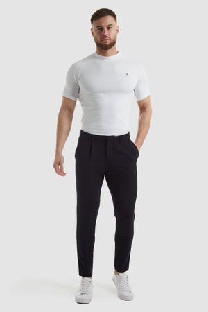 Cropped Pleated Pants in Navy - TAILORED ATHLETE - USA